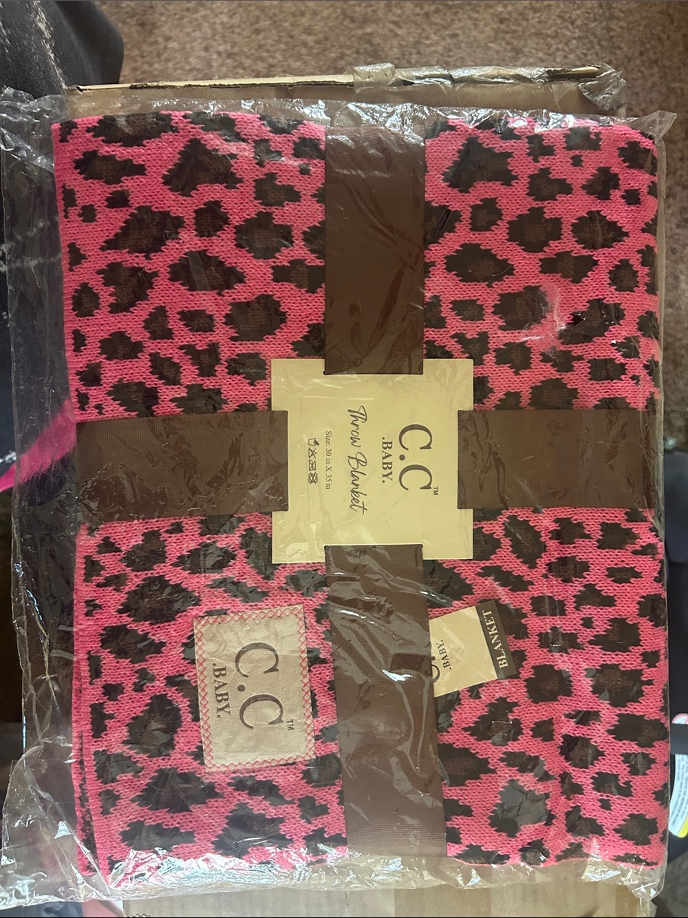 CC Boutique Hot Pink and Brown Leopard Baby Throw Blanket